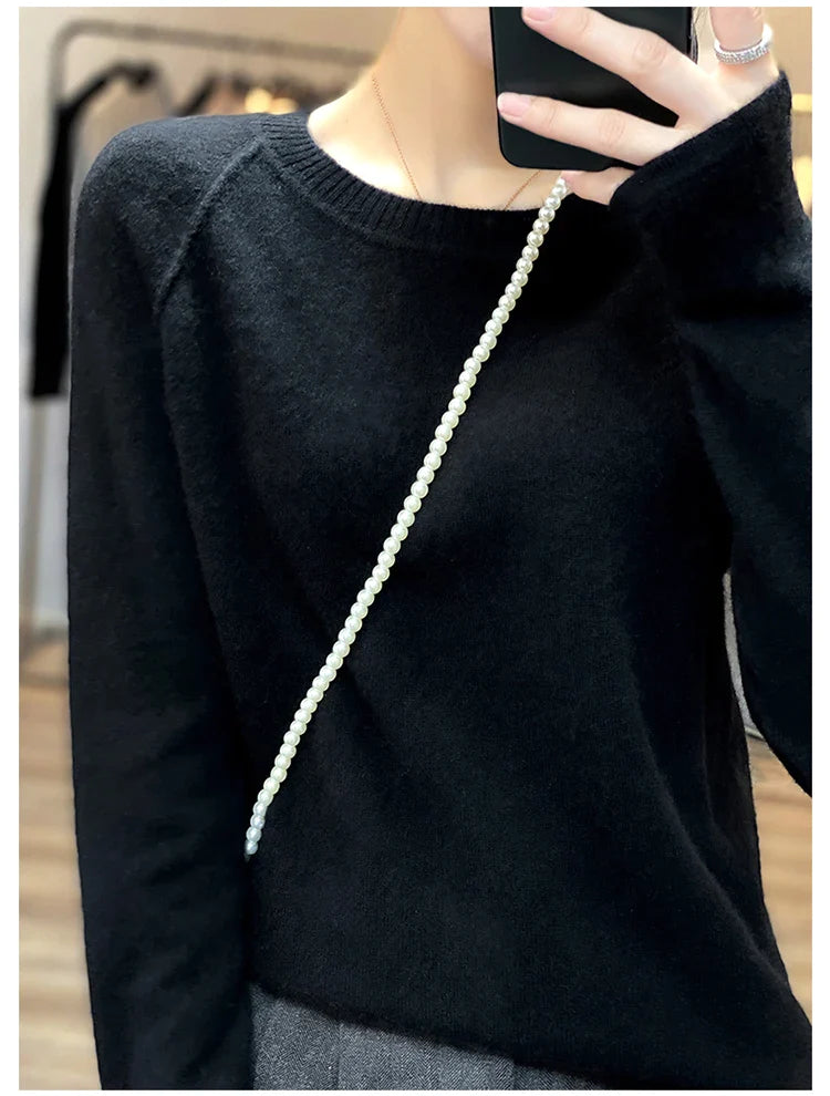 xakxx xakxx-Merino round neck sweater women's 100 pure wool bottoming shirt new winter loose knitted cashmere sweater