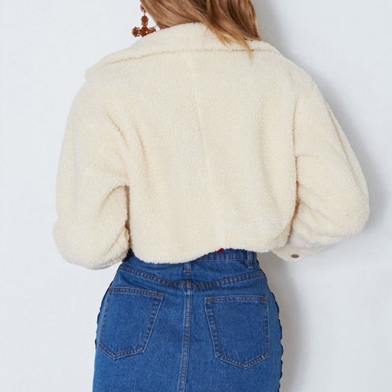 xakxx Thanksgiving Autumn Winter Short Coats And Jackets Solid Color Long Sleeve Casual Outerwear Woman Button Turn-Down Jackets Female