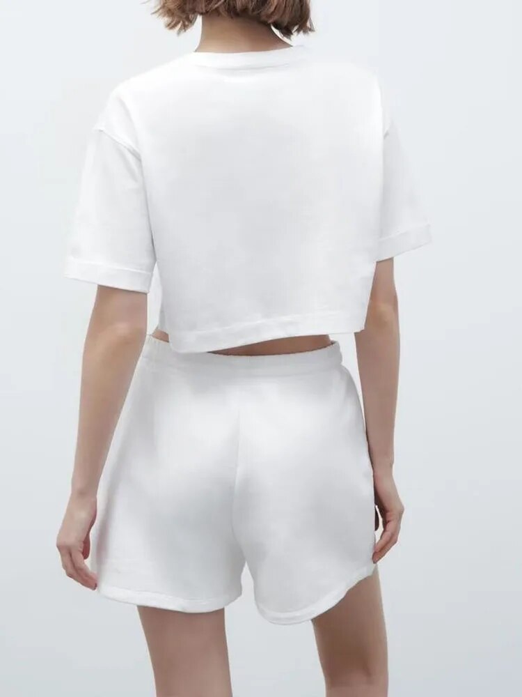 xakxx xakxx - New women's clothing temperament fashion casual sexy Ruili sweet front text embroidery printing short version T-shirt shorts