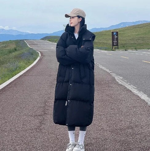 xakxx-Long Cotton Down Jacket Women Winter Thickened Loose Cotton Jacket For Women Blue Red White Black Khaki Plus Size 3XL