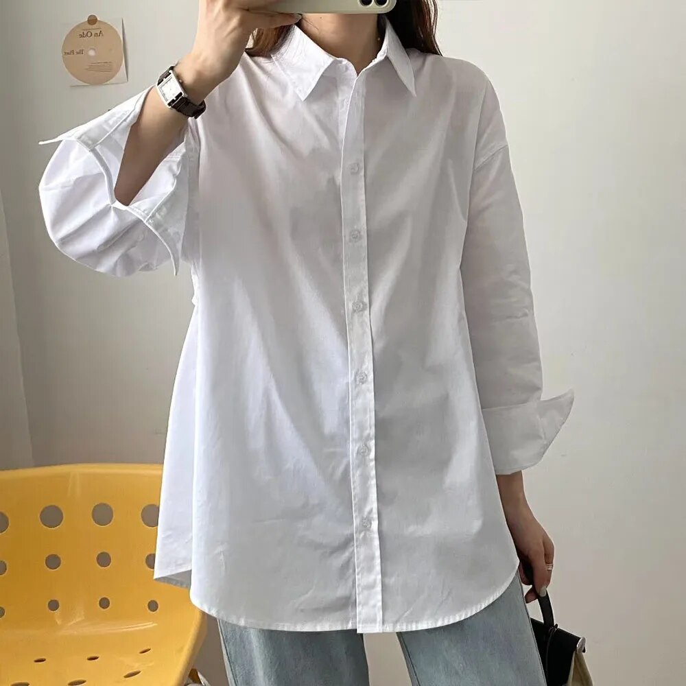xakxx xakxx - New Women's temperament fashion casual casual sexy white backless design lapel long-sleeved poplin shirt