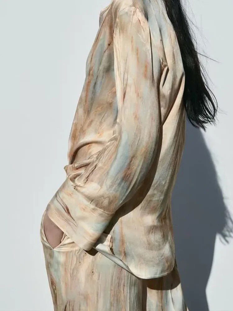 xakxx xakxx - New women's round-neck long-sleeved neckline hem side split front breasted closed asymmetrical tie-dyed shirt