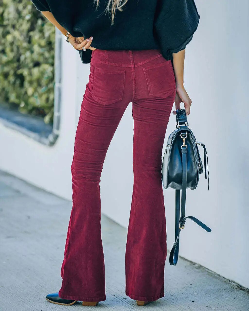 xakxx xakxx- Vintage Corduroy Flare Pants Women High Waist Long Trousers Autumn Lady Slim Velour Solid Bell Bottom Pants 3XL