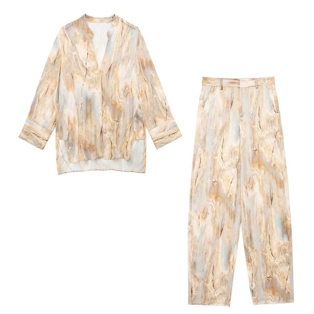 xakxx xakxx - New women's round-neck long-sleeved neckline hem side split front breasted closed asymmetrical tie-dyed shirt