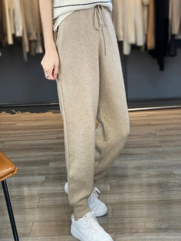 xakxx xakxx-Fall/winter 100% pure wool padded feet tied radish pants knitted cashmere pants warm plus size