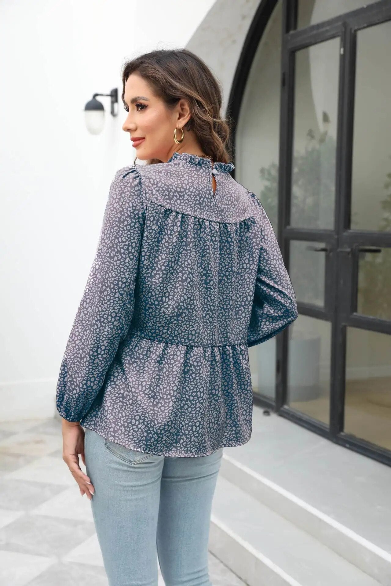 xakxx- vintage Floral Printed A-Line Blouse Women Round Neck Long Sleeve T Shirt OL Spring Autumn Fashion Tops