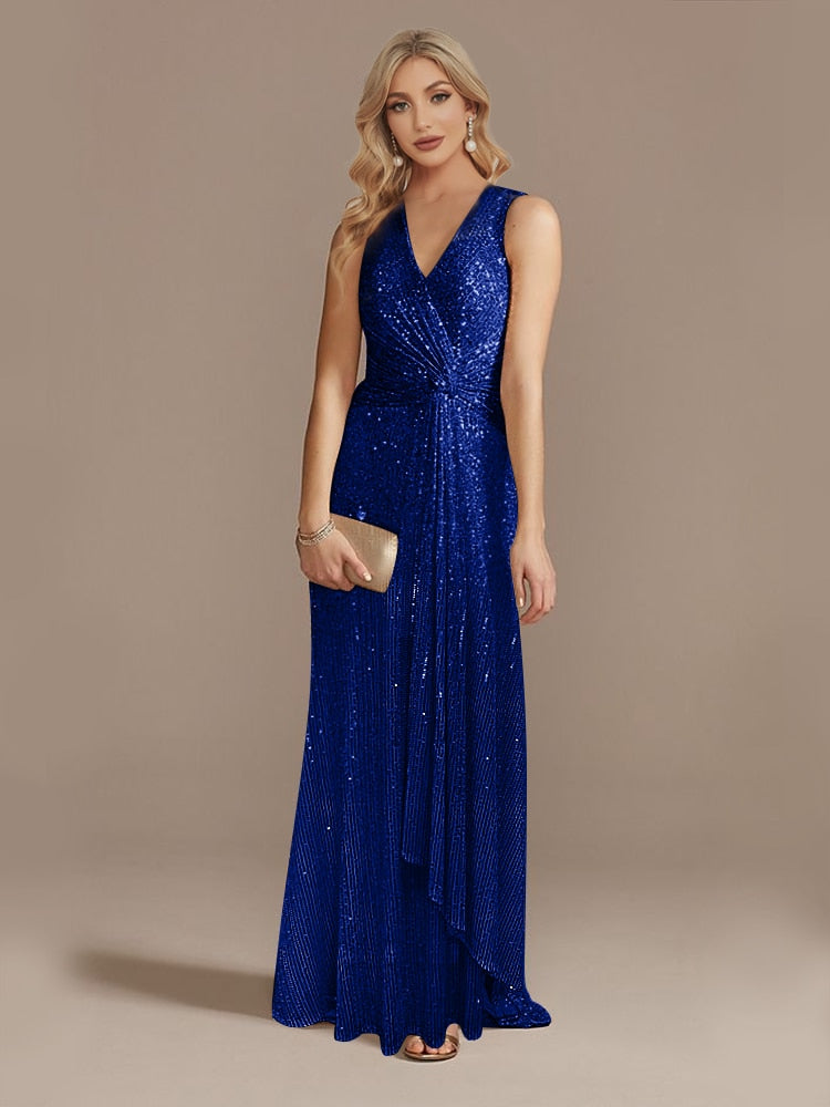 xakxx Women New VNeck Party Maxi Dress Sleeveless Black Sequin Evening Dress Long Prom Cocktail Dress Formal Vestidos