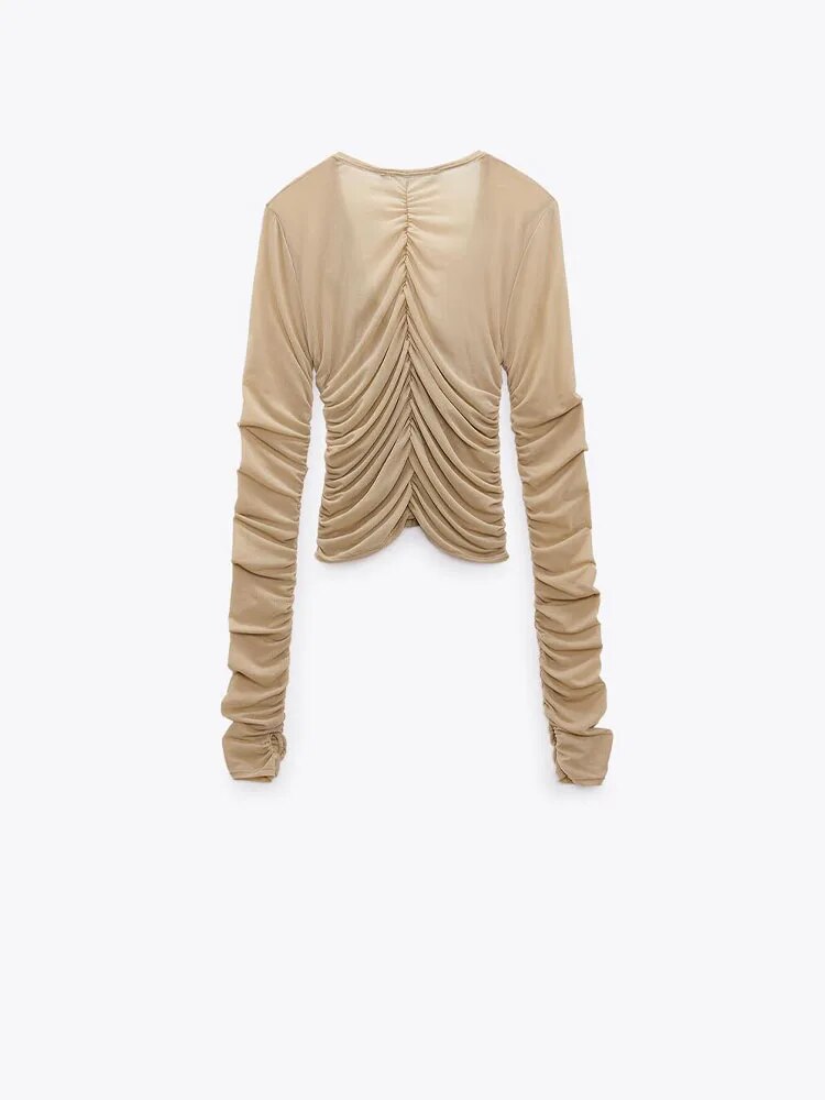 xakxx xakxx- New women's silky net pleated sexy thin casual hundred backless Riley on clothes