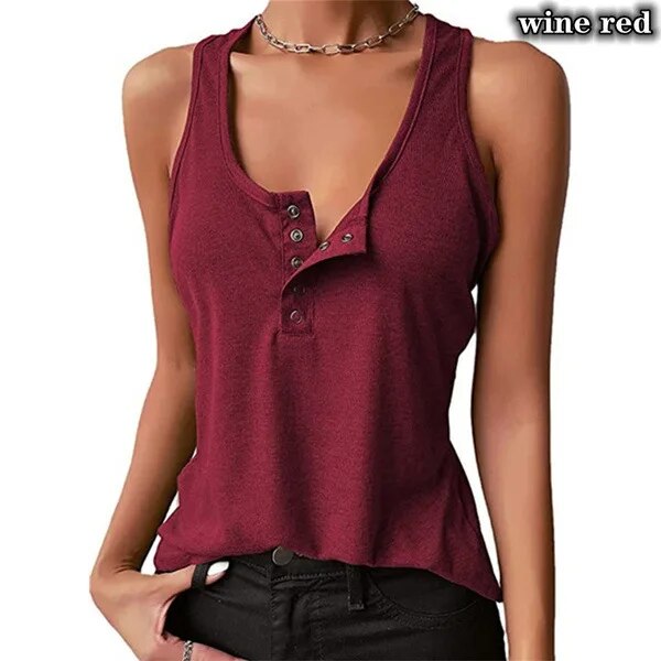 xakxx xakxx- Large Size Basic Screw Thread Tank Top Female Button Fit Sleeveless Top Casual Solid Slim Vest Women Simple Tanks T-Shirt