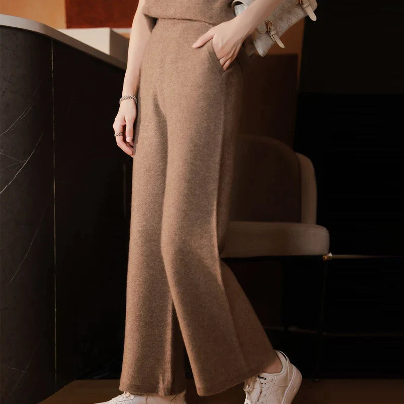 xakxx xakxx-Cashmere wide-leg pants women's high waist straight pants wear casual wool pants in autumn and winter.