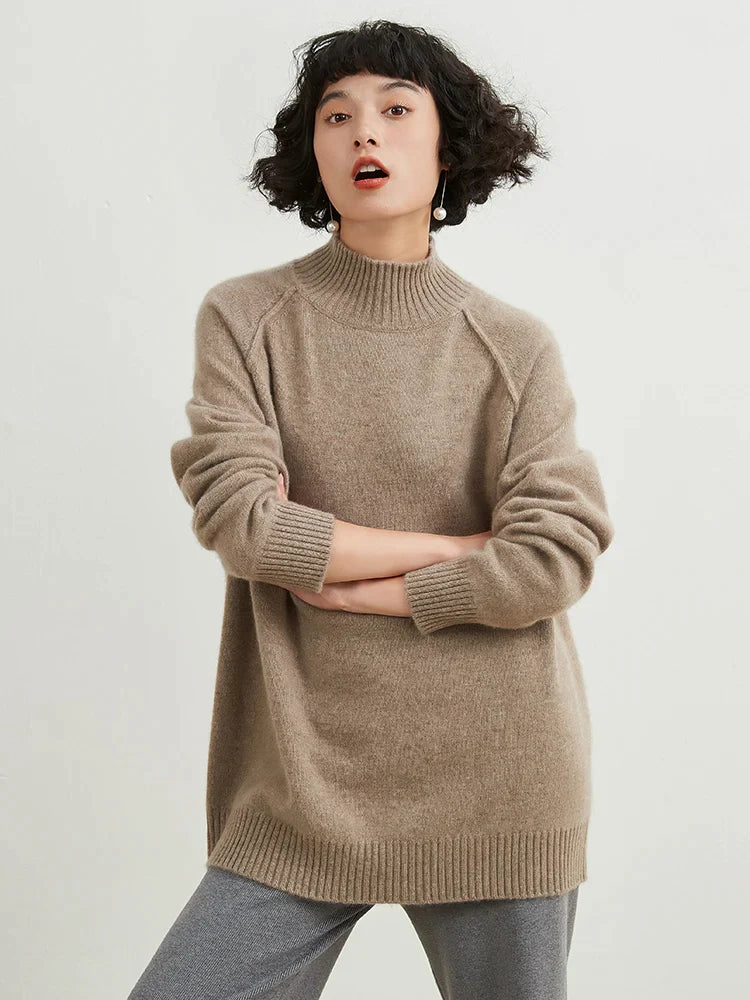 xakxx xakxx-Half-high-necked 100% pure cashmere sweater women's knitted thickened loose bottoming sweater in autumn and winter.