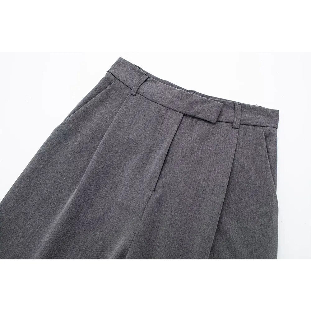 xakxx xakxx- New women's high waist pants with front pleated decoration and front pocket pleated high waist wide leg pants
