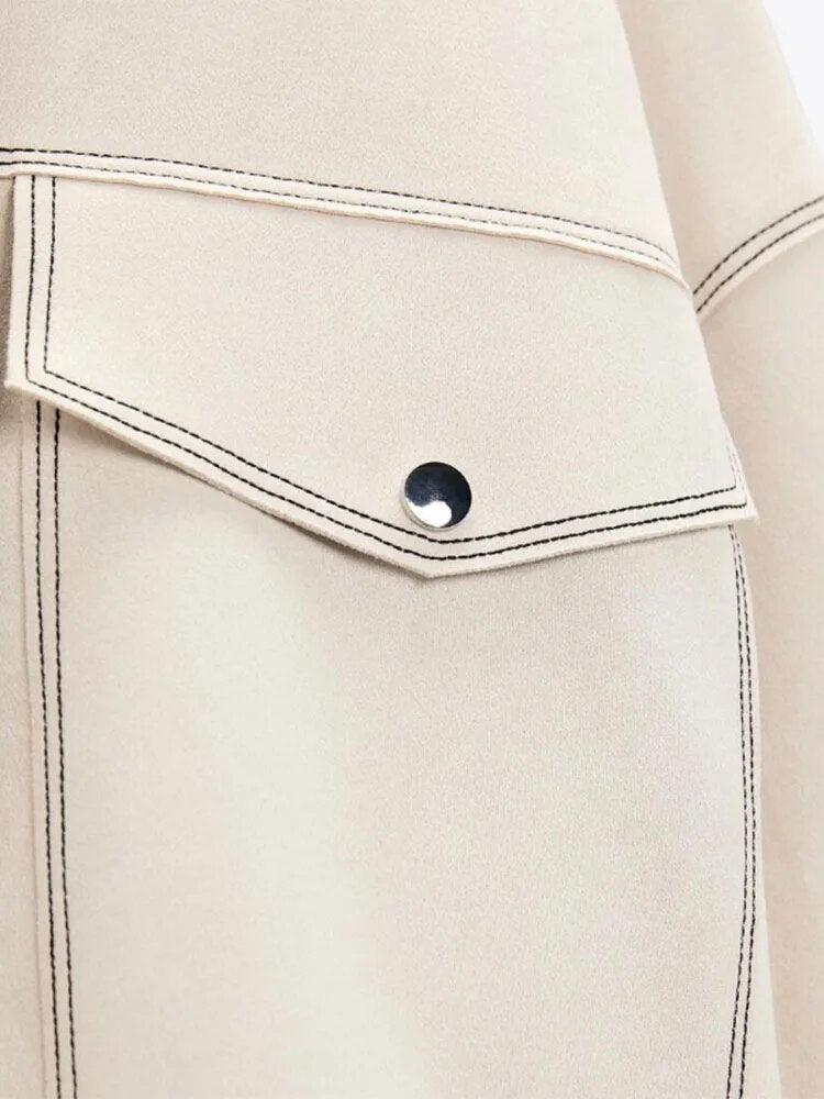 xakxx- spring new women's casual and versatile temperament retro lapel pocket loose collision color short jacket