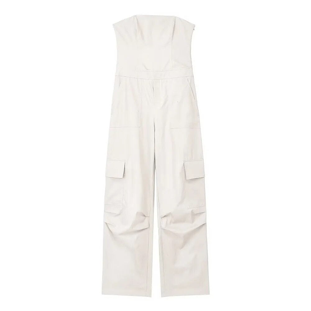 xakxx xakxx- New women's off-shoulder design, concealed zipper closure at side seam, long workwear jumpsuit