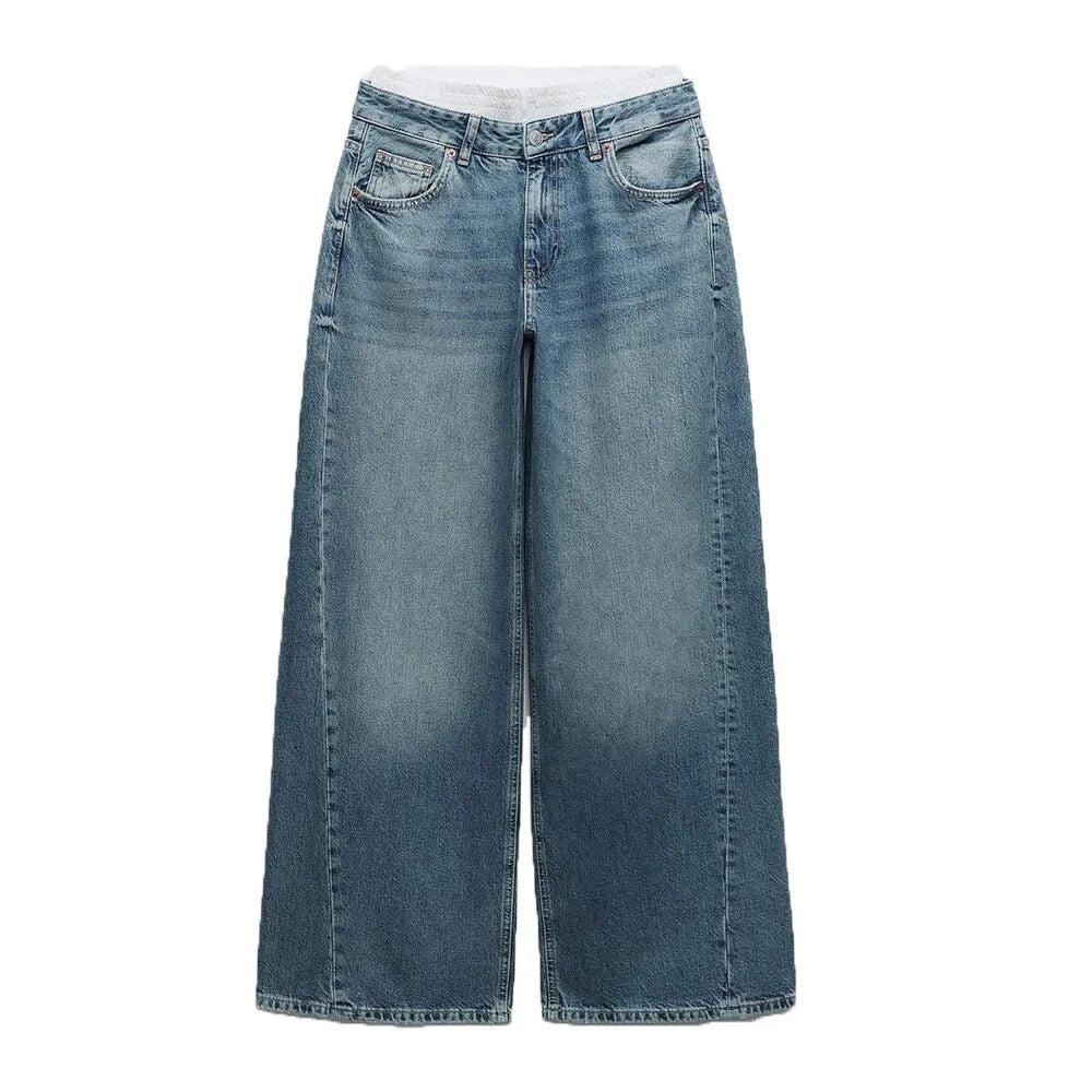 xakxx xakxx - New women's jeans autumn new wide leg boxer briefs stacked design floor mopping pants for women