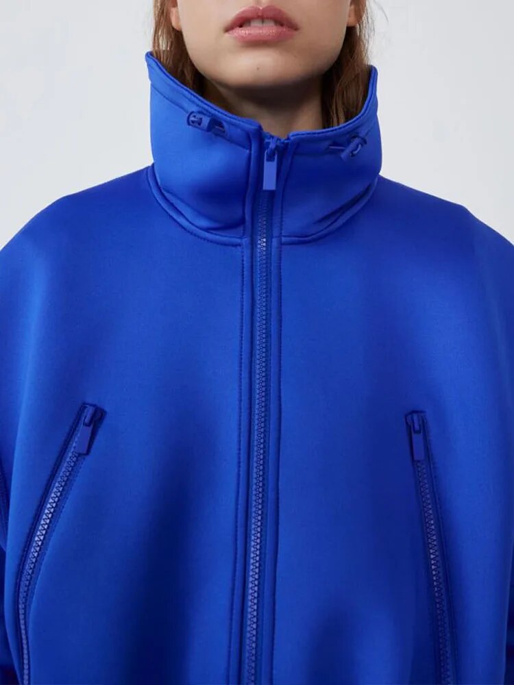 xakxx xakxx - Autumn and Winter New Long Sleeve Drawstring Mock Neck Zipper Coat Women's Sweater