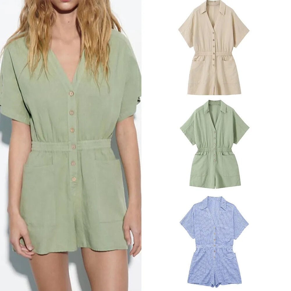 xakxx xakxx - New women's fashion sexy Ruili temperament all-match slim waist linen blended short jumpsuit