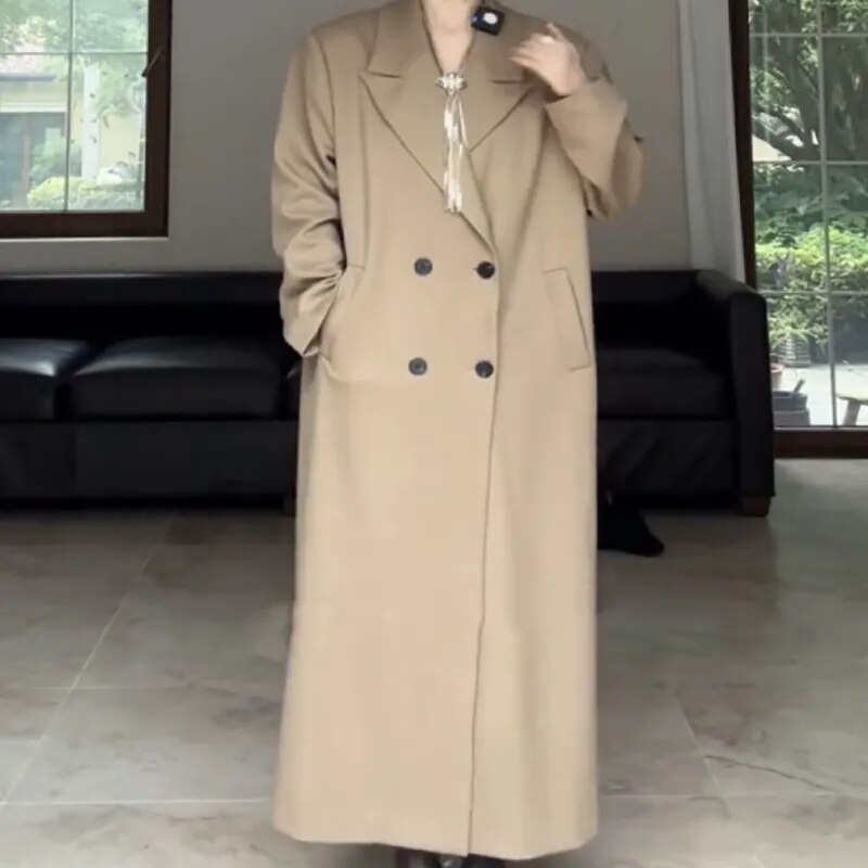 xakxx xakxx-Trench Coat Women Long Windbreaker Autumn Fashion Chic British Style Double Breasted Khaki Trench Coat For Women Plus Size