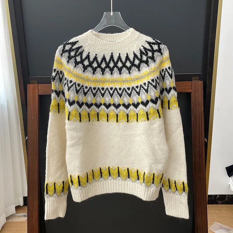 xakxx xakxx Women's Pullover Autumn Female Clothing Jacquard Inner Knit Top Round Neck Loose Sweater