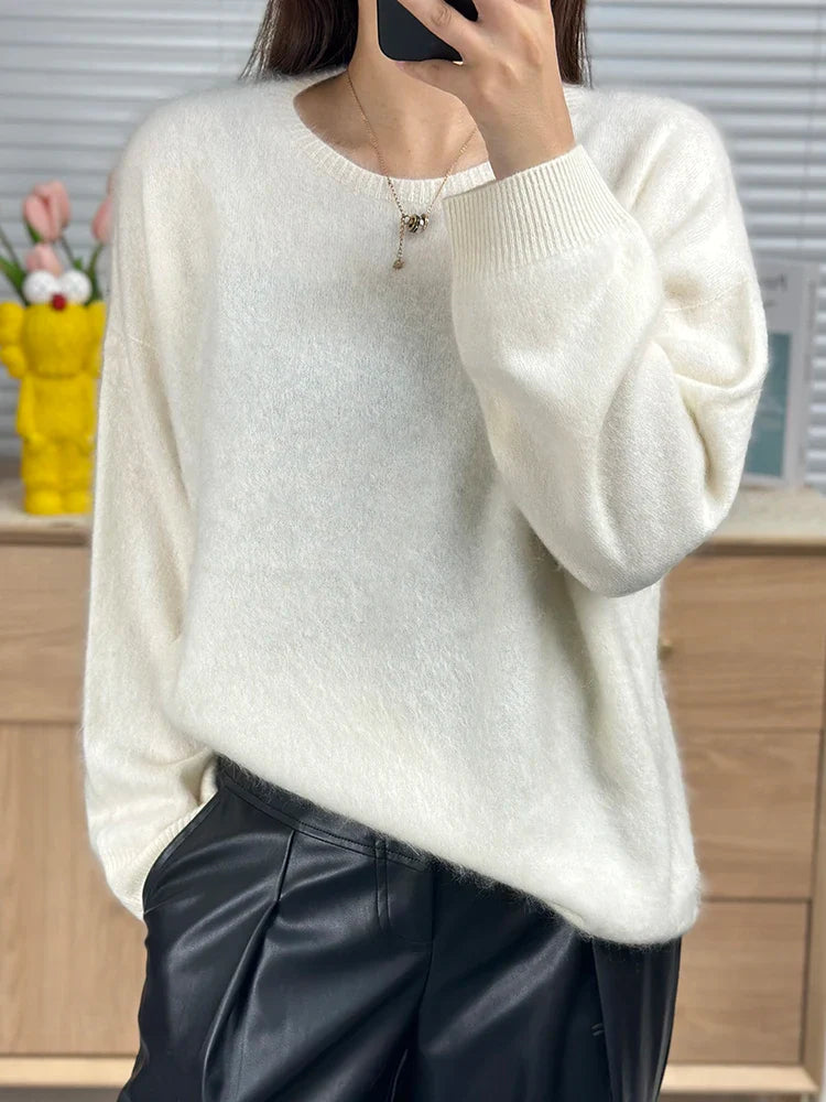 xakxx xakxx-Lazy wind thin ladies napped cashmere sweater soft waxy skin-friendly round neck loose sweater lazy wind sweater