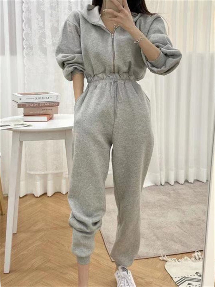 xakxx Jumpsuits Women Fleece Hoodie Sweatshirts Autumn Winter Fashion Pullovers Warm Tracksuits