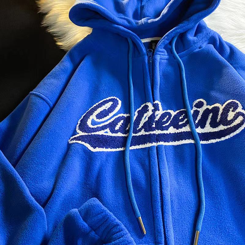 xakxx Vintage Oversized Hoodies Women Letter Printing Zip Up Sweatshirts Streetwear Casual Long Sleeve Hooded Sweatshirt Clothes Top