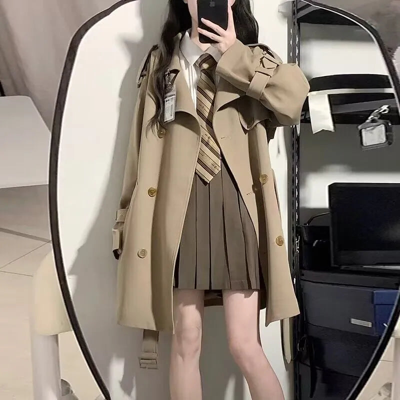 xakxx xakxx-Black Trench Coat Women Windbreaker Spring Autumn Fashion Chic British Style Double Breasted Mid-length Black Trench Coat