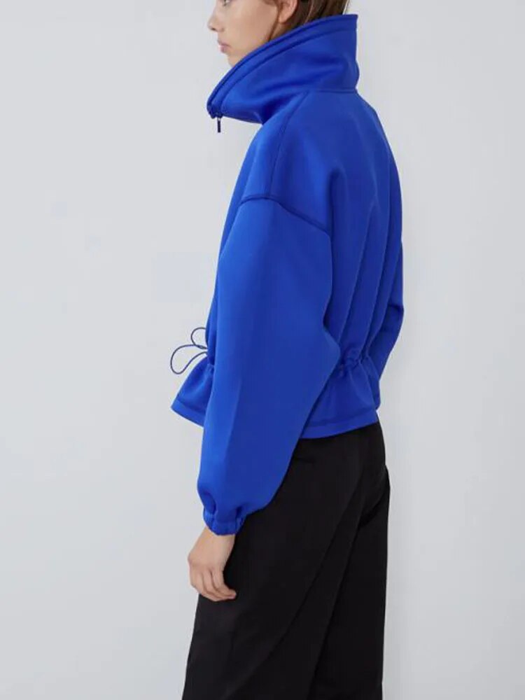 xakxx xakxx - Autumn and Winter New Long Sleeve Drawstring Mock Neck Zipper Coat Women's Sweater