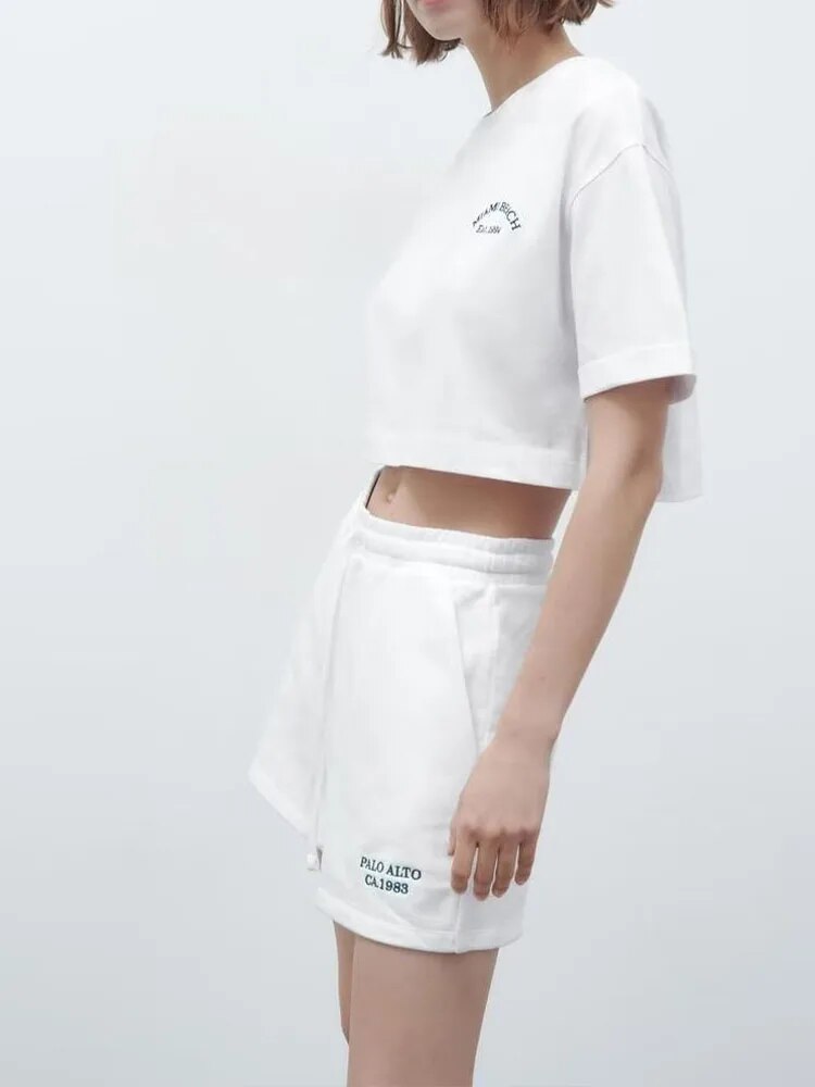 xakxx xakxx - New women's clothing temperament fashion casual sexy Ruili sweet front text embroidery printing short version T-shirt shorts