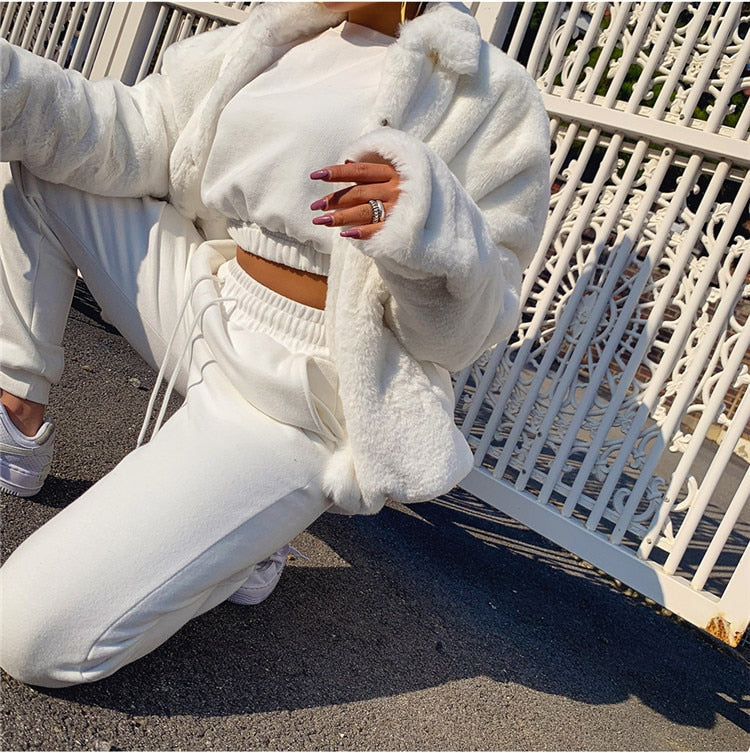 xakxx Women Pullover Hoodies Sweatshirts Suit Winter Spring Solid Casual Tracksuit Fleece 2 Pieces Set Sweatpants Quality Outfits