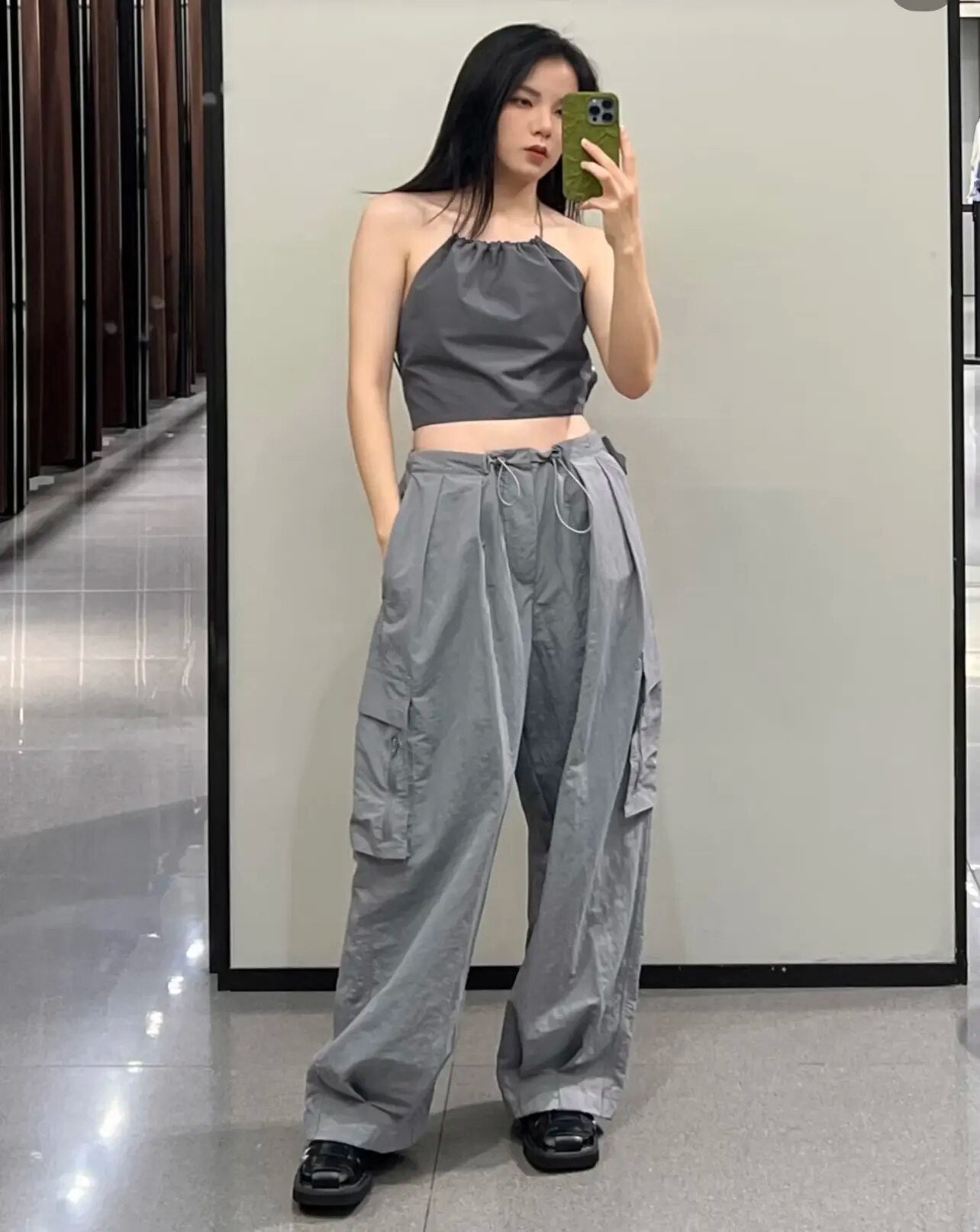 xakxx xakxx - New women's clothing, energetic temperament, fashion, casual, sexy halter collar windbreaker fabric top, nylon overalls