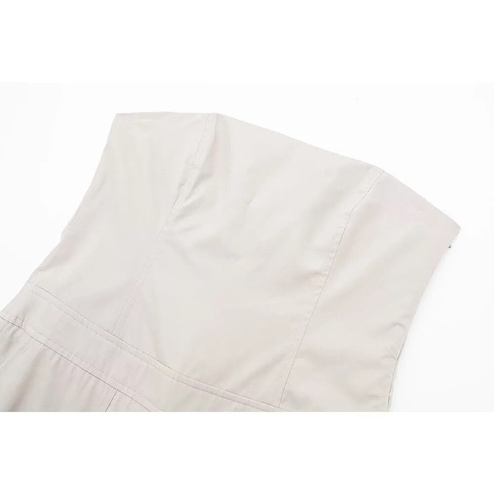 xakxx xakxx- New women's off-shoulder design, concealed zipper closure at side seam, long workwear jumpsuit