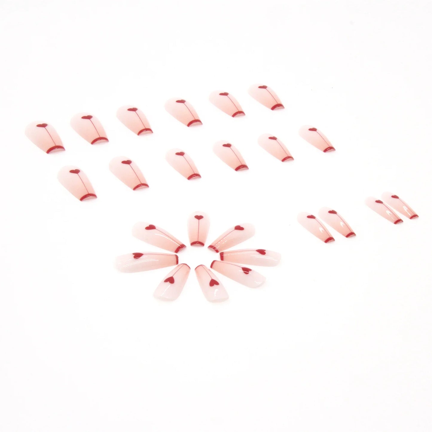 xakxx xakxx 24Pcs Charming Pink Flame Long Ballerina Wearable Fake Nails Press on Smaill Heart Full Cover Detachable Finished Fingernails