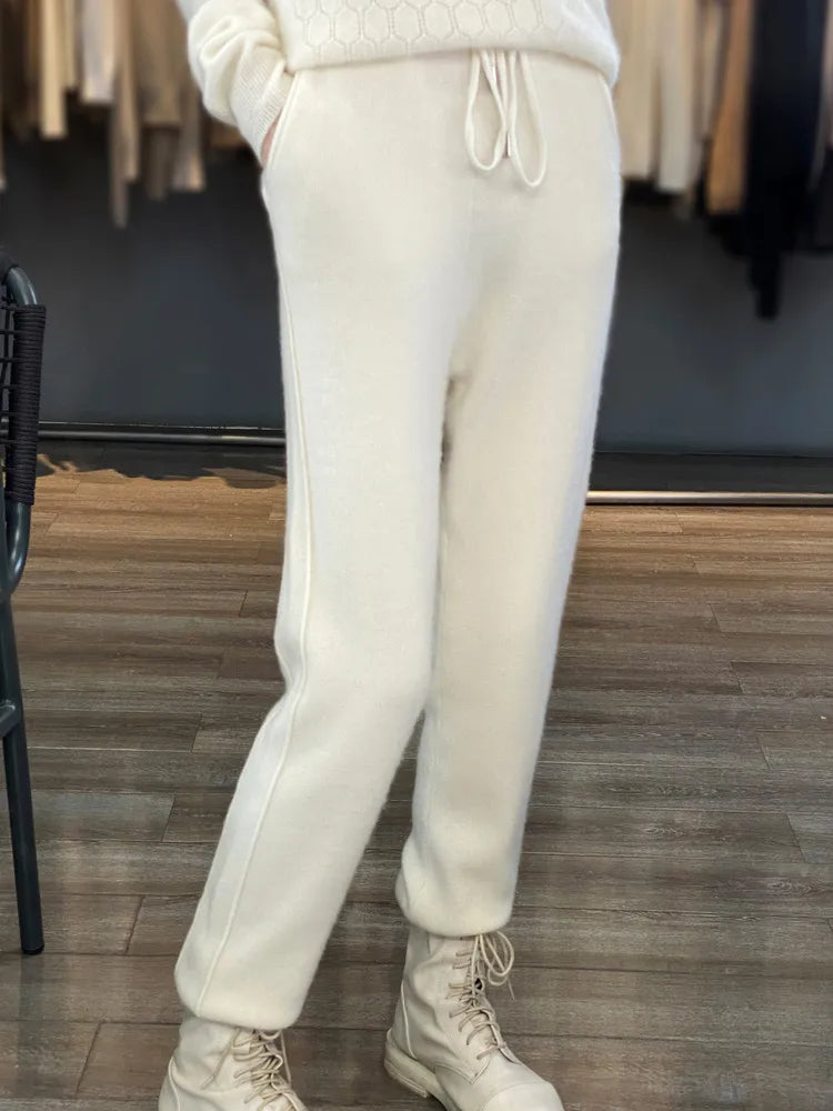 xakxx xakxx-Fall/winter 100% pure wool padded feet tied radish pants knitted cashmere pants warm plus size