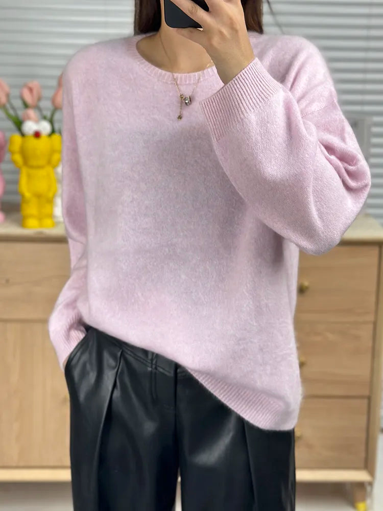 xakxx xakxx-Lazy wind thin ladies napped cashmere sweater soft waxy skin-friendly round neck loose sweater lazy wind sweater