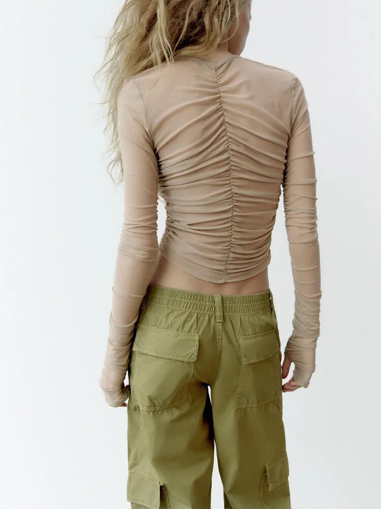 xakxx xakxx- New women's silky net pleated sexy thin casual hundred backless Riley on clothes