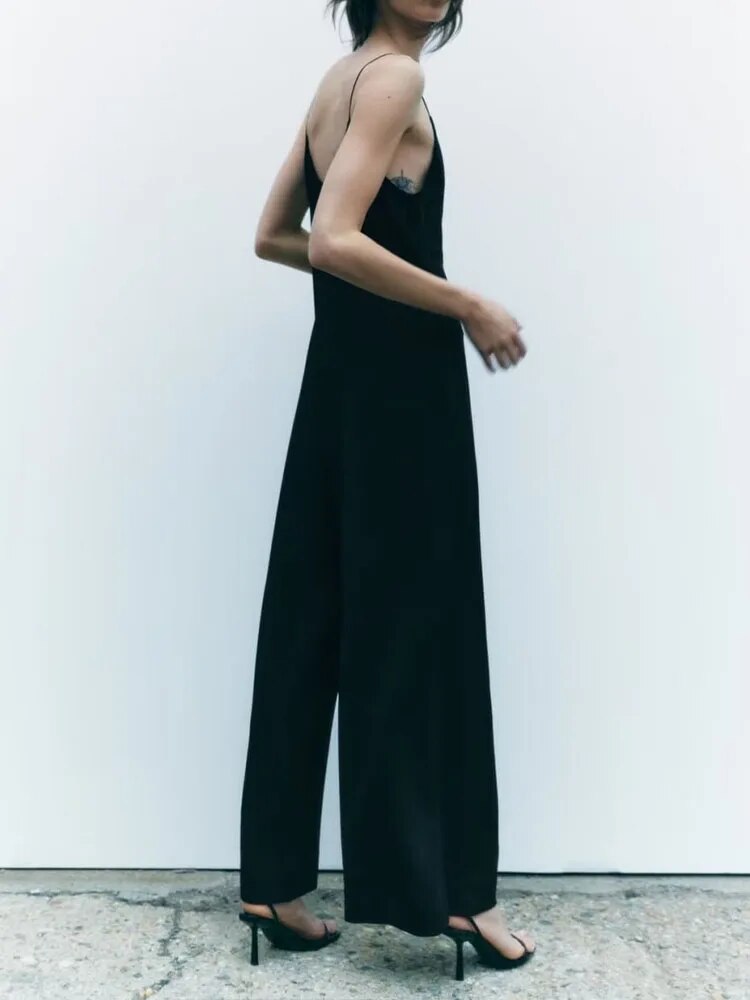 xakxx xakxx- New women's style high-end V-neck black high-waist casual temperament suspender jumpsuit 7901064