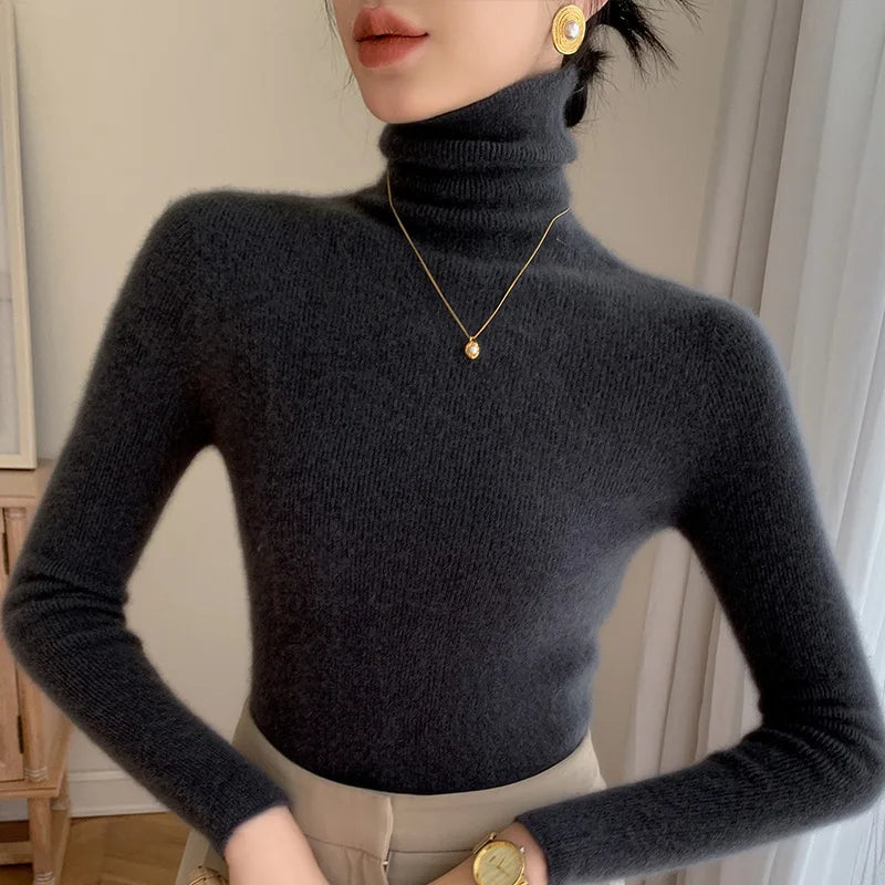 xakxx xakxx-100 pure mountain cashmere sweater autumn and winter ladies sweater knit bottoming shirt high neck pullover slim joker inside.