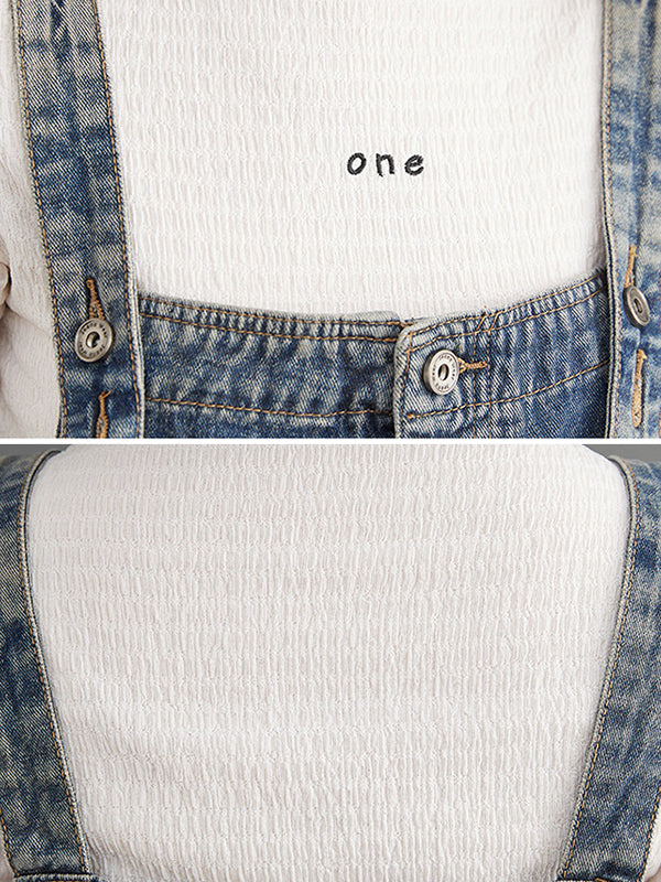 xakxx Artistic Retro Loose Solid Color Denim Overalls