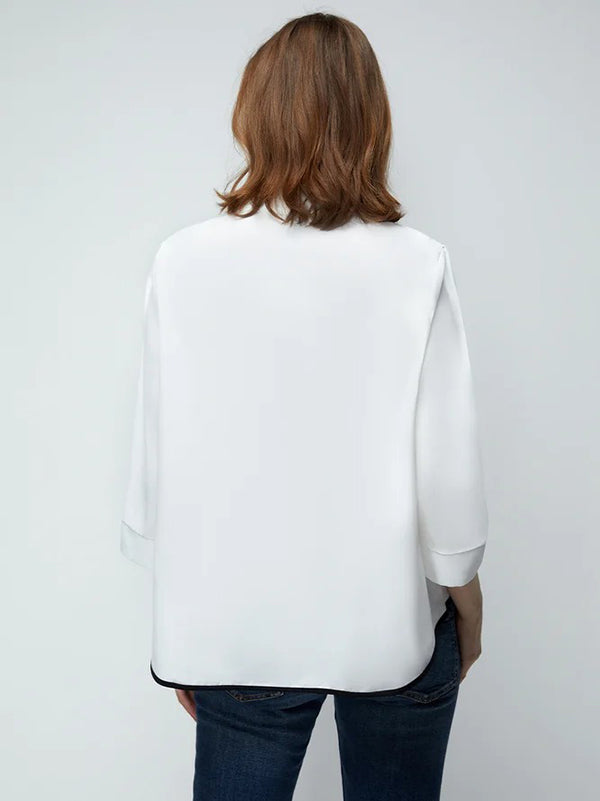 xakxx Casual Three-Quarter Sleeves Figure Buttoned Printed Stand Collar Blouses&Shirts Tops