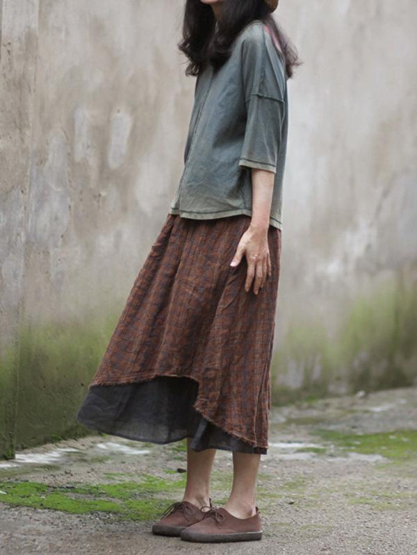 xakxx Retro Plaid Double-deck Skirt