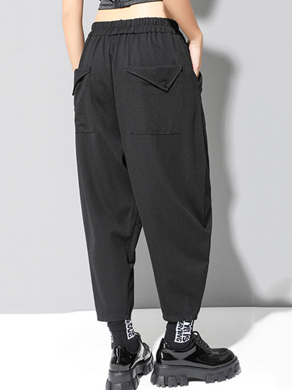 xakxx Stylish Black Asymmetric Elasticity Harem Pants
