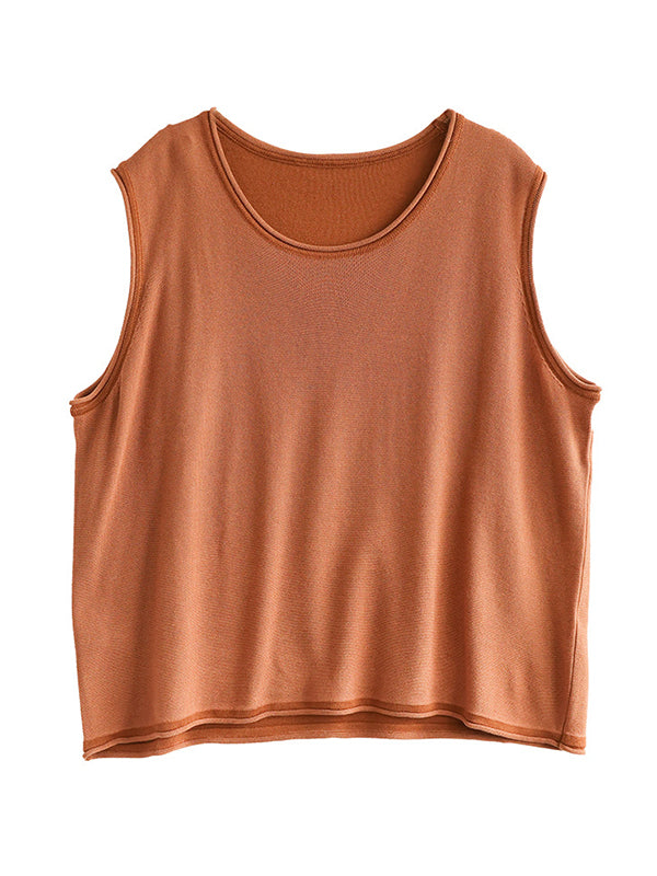 xakxx Loose Sleeveless Solid Color Round-Neck Knitting Vest Top