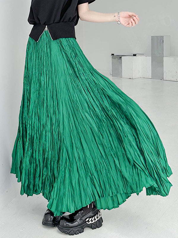 xakxx A-Line Irregular Clipping High-Waisted Pleated Solid Color Skirts