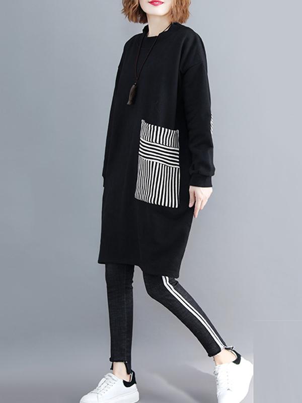 xakxx Casual Pocket Long Sweatshirt Short Dress
