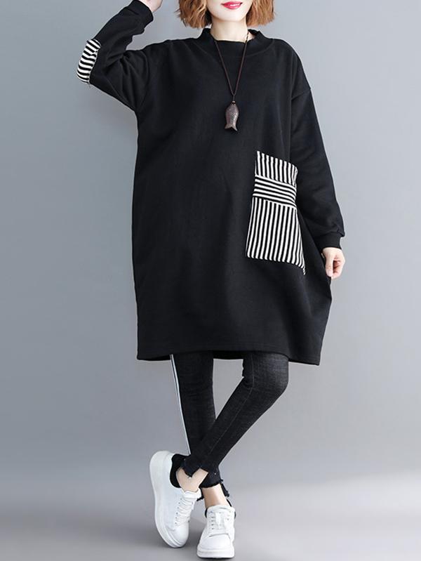 xakxx Casual Pocket Long Sweatshirt Short Dress