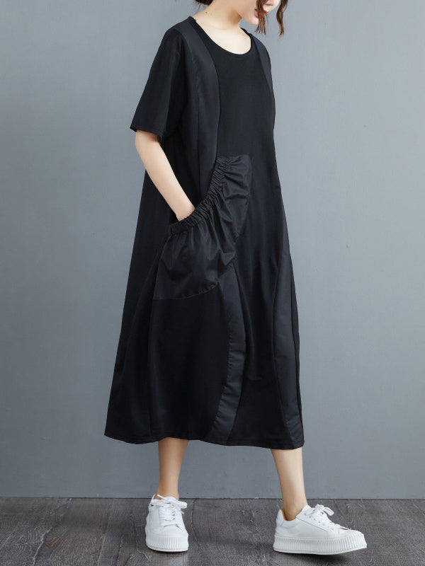 xakxx Simple Casual Solid Color Split-Joint Midi Dress