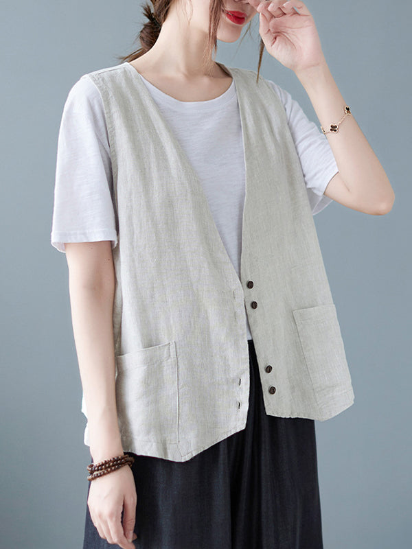 xakxx Simple Loose V-Neck Solid Color Vest