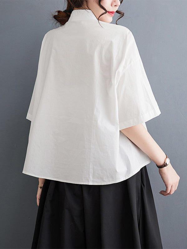 xakxx Loose Short Sleeves Floral Printed Lapel Blouses