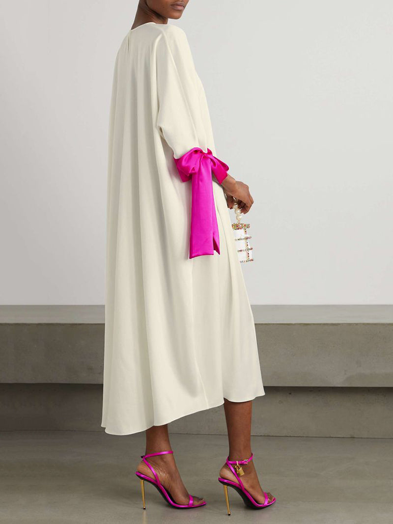 xakxx Loose Seven-Quarter Sleeves Contrast Color Round-Neck Midi Dresses